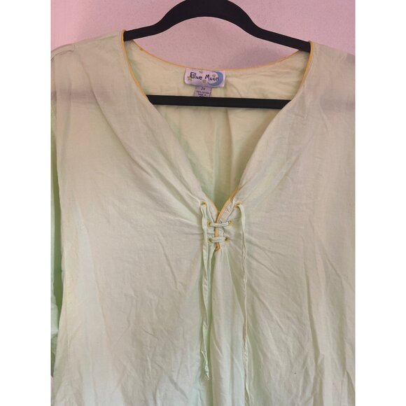 Light Green Blue Moon Cotton Tunic Top With Lace-Up Front & Embroidered Sleeves - Picture 5 of 6